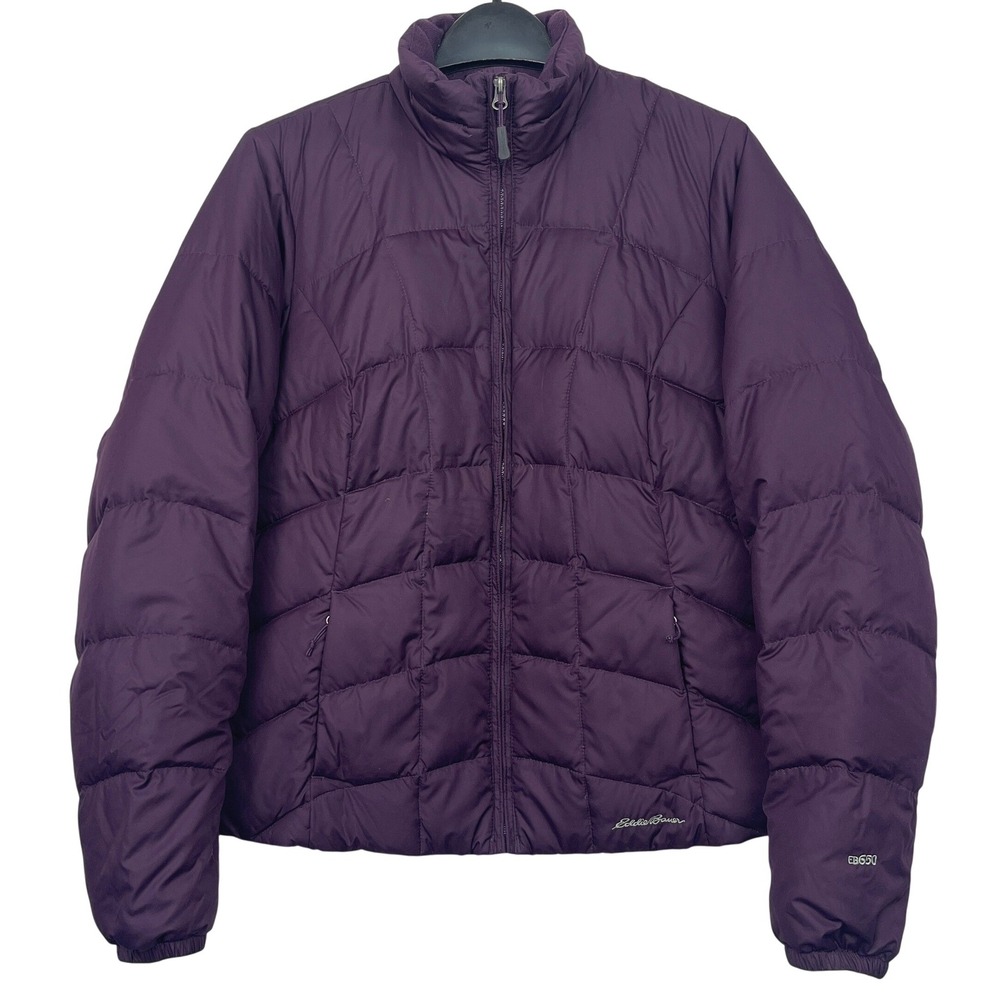Eddie Bauer EB650 Womens M Down Puffer‎ Jacket Quilted Full Zip Purple 0542